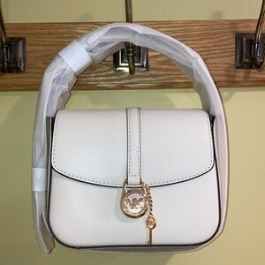 MICHAEL KORS LYRA SMALL FLAP CROSSBODY MK KEY WINTER WHITE PURSE LEATHER NWT